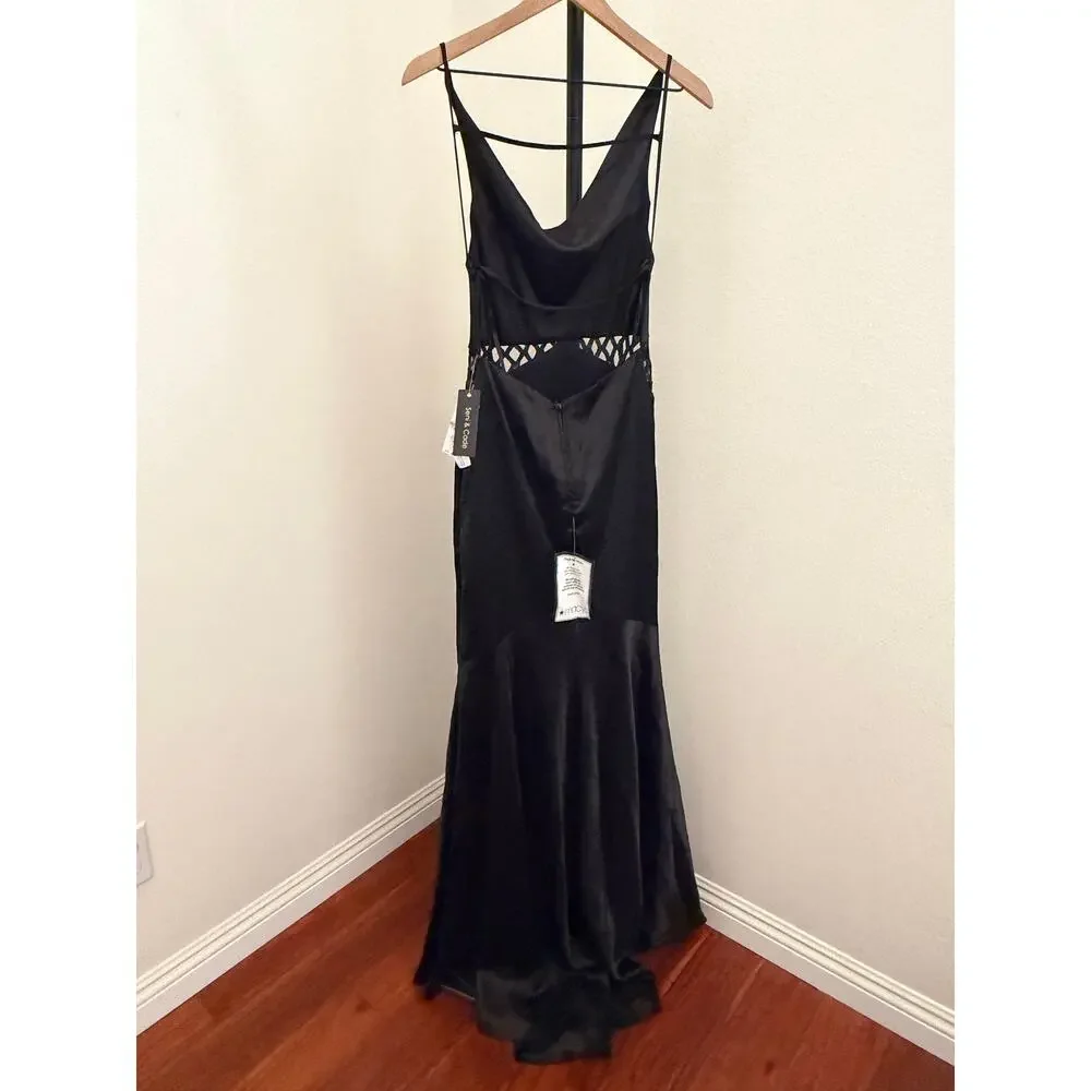 New Seni & Cade Juniors' Satin Cowlneck Cutout Gown S black - Picture 5 of 6